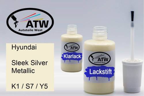 Hyundai, Sleek Silver Metallic, K1 / S7 / Y5: 20ml Lackstift + 20ml Klarlack - Set, von ATW Autoteile West.
